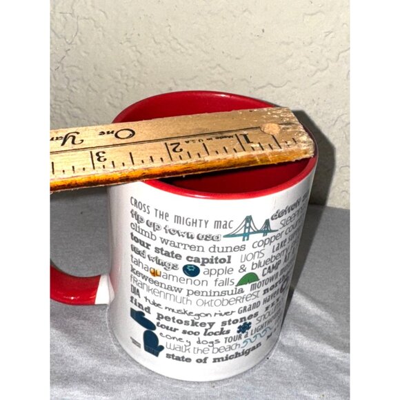 Michigan Themed Ceramic Mug With Red Handle & Rim - Picture 4 of 4